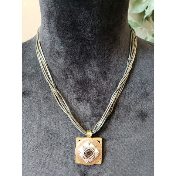 Women's Chicos Multi Strand Metal Necklace Geometric Pendant Hook Clasp Boho - Picture 2 of 7